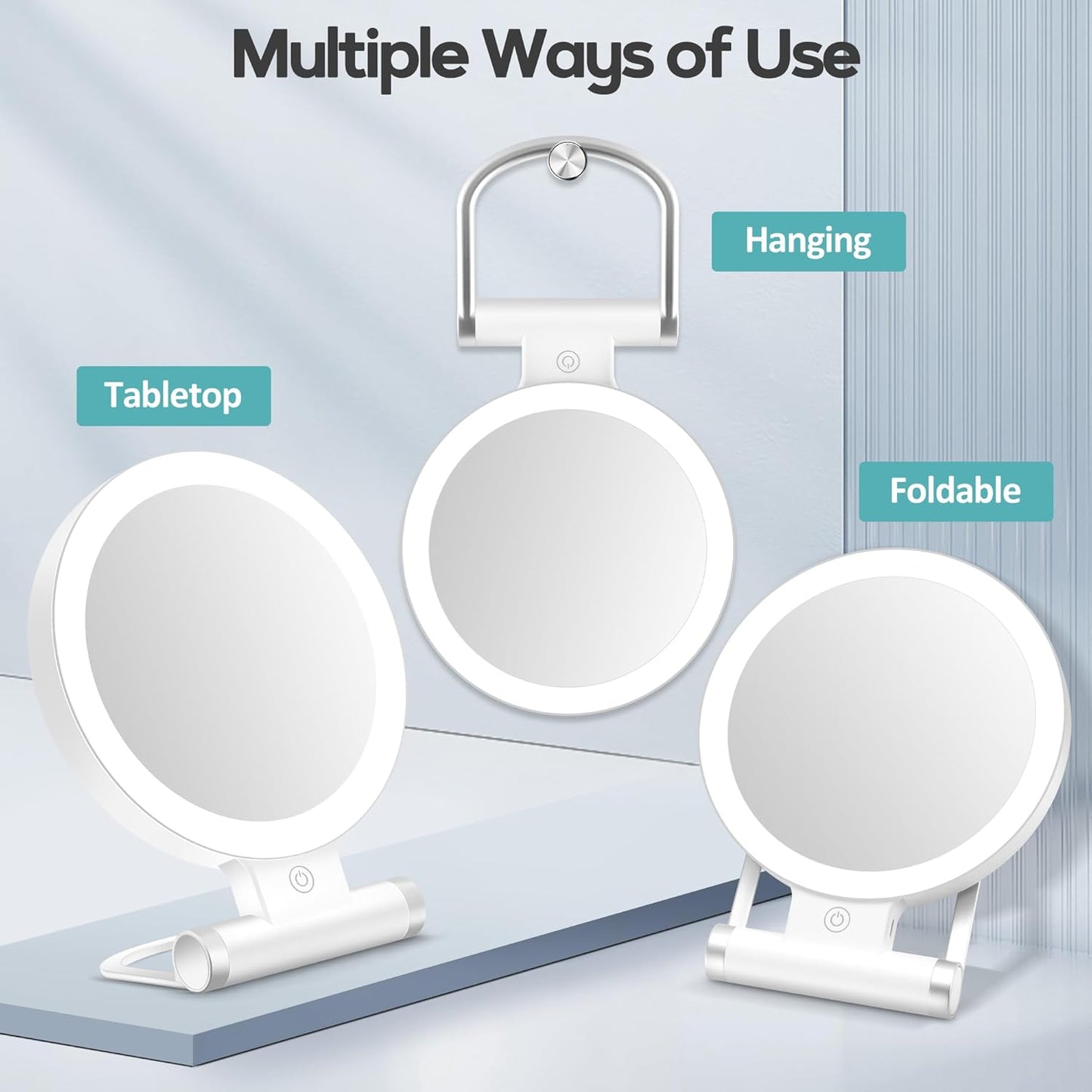 Magnifying Makeup Mirror with Light - 30X Double-Sided, 3 Color Modes | Foldable Travel Design (9" L x 7" W)