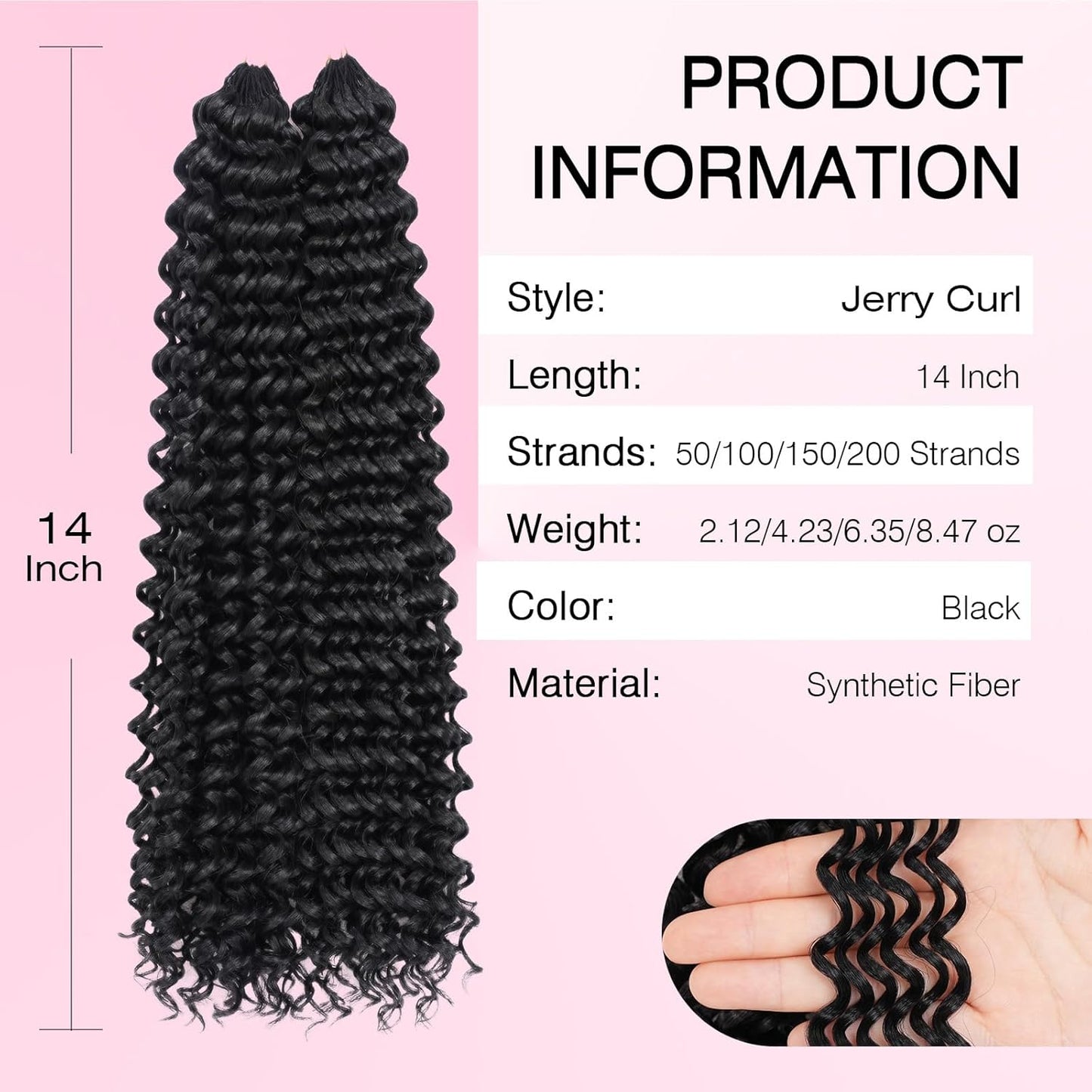 Feather Crochet Hair Extensions for Black Women - Jerry Curl Knotless Synthetic 14 Inch | 100 Strands Black