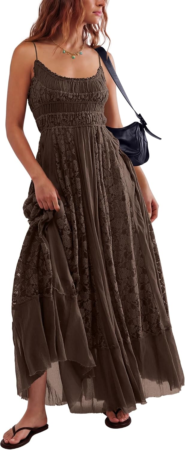 Bohemian Maxi Dress for Women - Casual Lace Floral Embroidery | Flowy A-Line Beach Dress