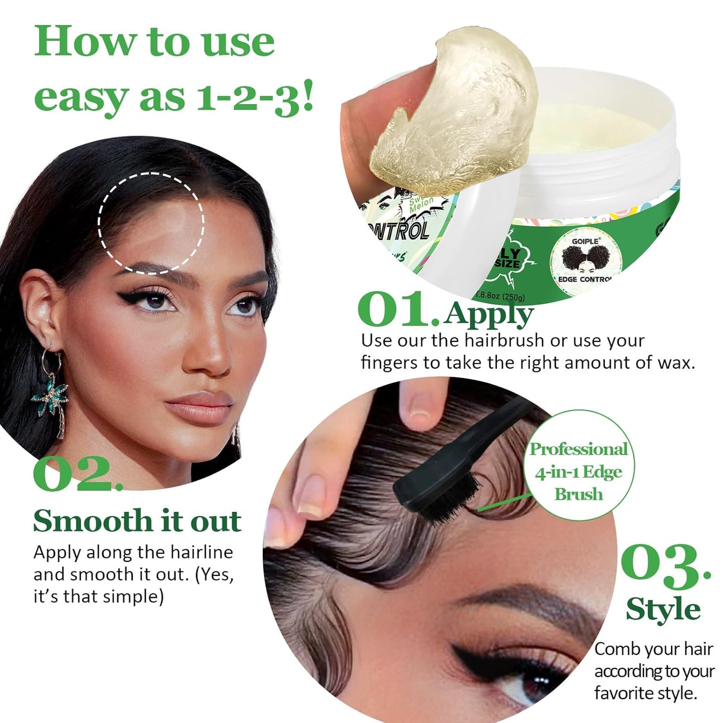 Edge Control Wax for Women - Strong Hold Non-Greasy Smoother Gel | 8.8 OZ Sweet Melon