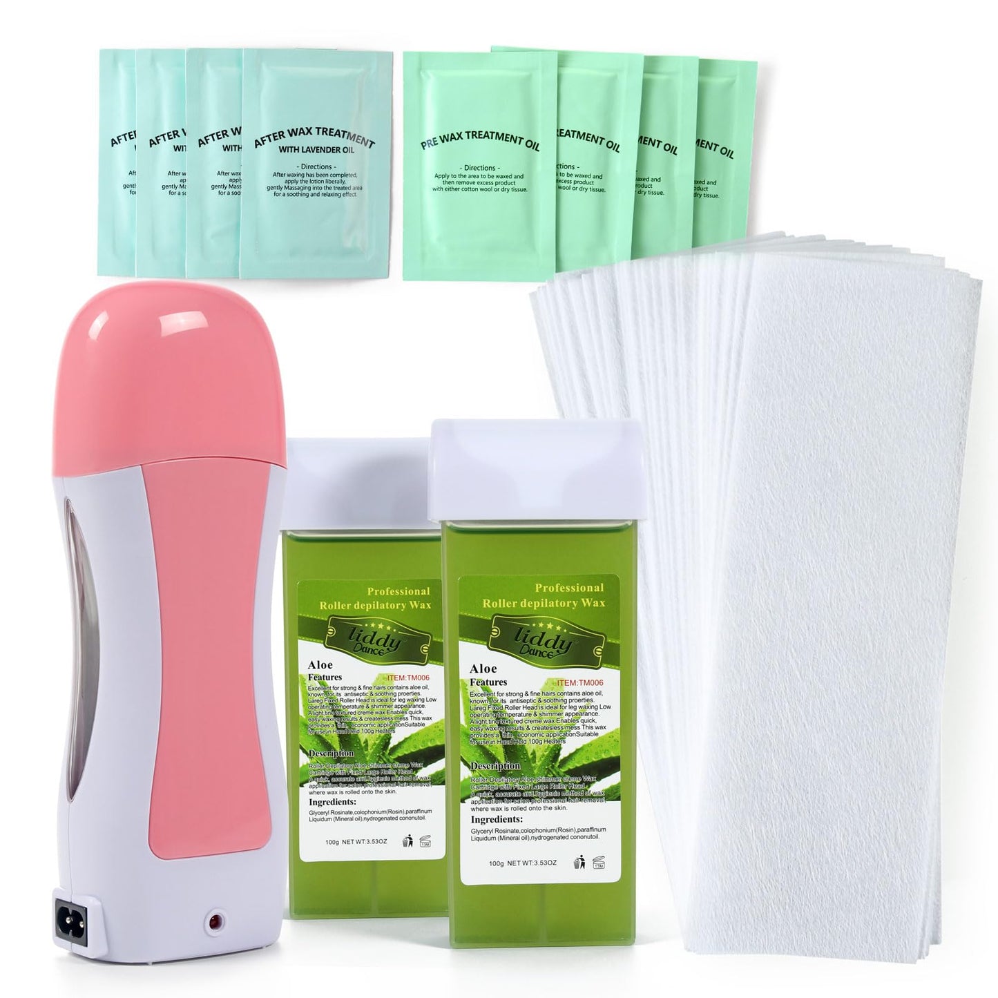 Roller Waxing Kit for Sensitive Skin Aloe roll on wax cartridge warmer for arms legs and larger areas of the body hair removal at home waxing kit for women and men