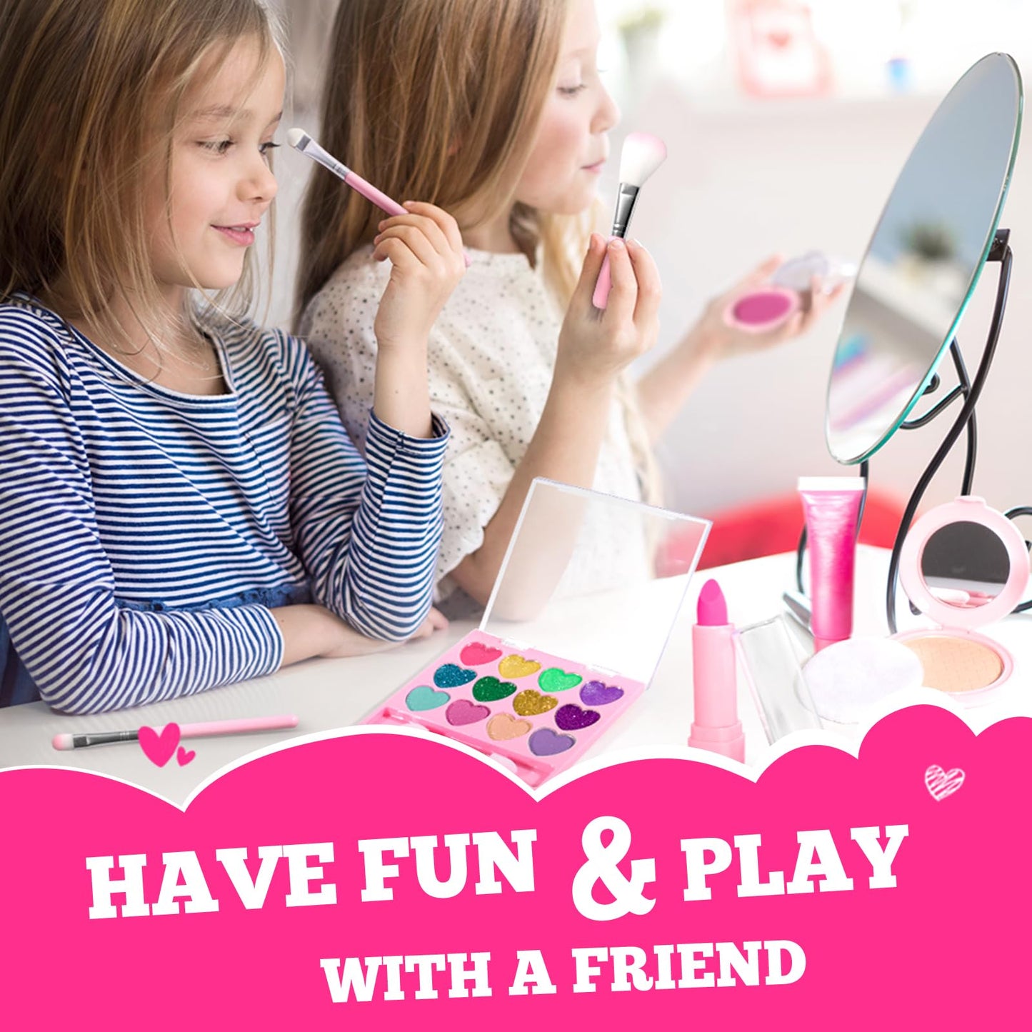 ULOVEME Talc-Free Real Kids Makeup, Mica-Based Washable Makeup Kit for Girls with Fluffy Unicorn Purse - Hypoallergenic Makeup for Sensitive Skin Kids - Gift for 5 -8 Years Old Girls Birthday