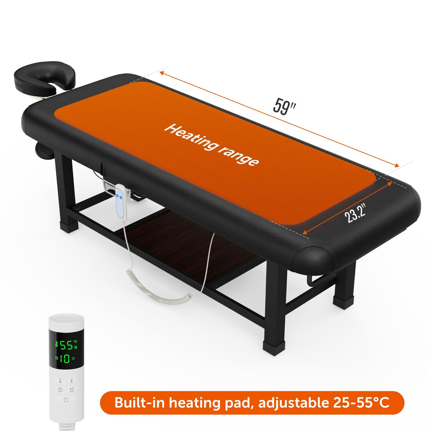 pouseayar Heavy Duty Electric Stationary Massage Table with Heating Function, Backrest Adjustable and Storage Space for Treatment/Medical Spa/Facial/Beauty/Massage Bed - 30 x 75 - Black