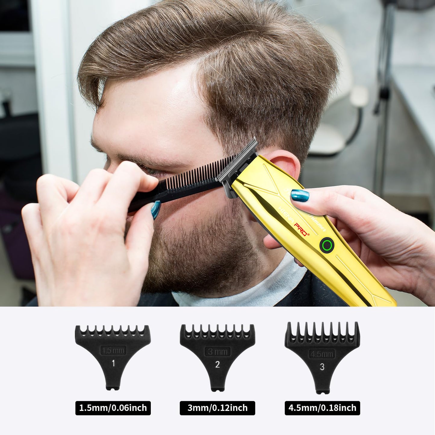 HIENA PRO Electric Trimmer for Men, Professional T-Blade Precision Beard Trimmer, Cordless Clipper Barber Hair Cutting Tool with USB, Gifts for Men(Silver)