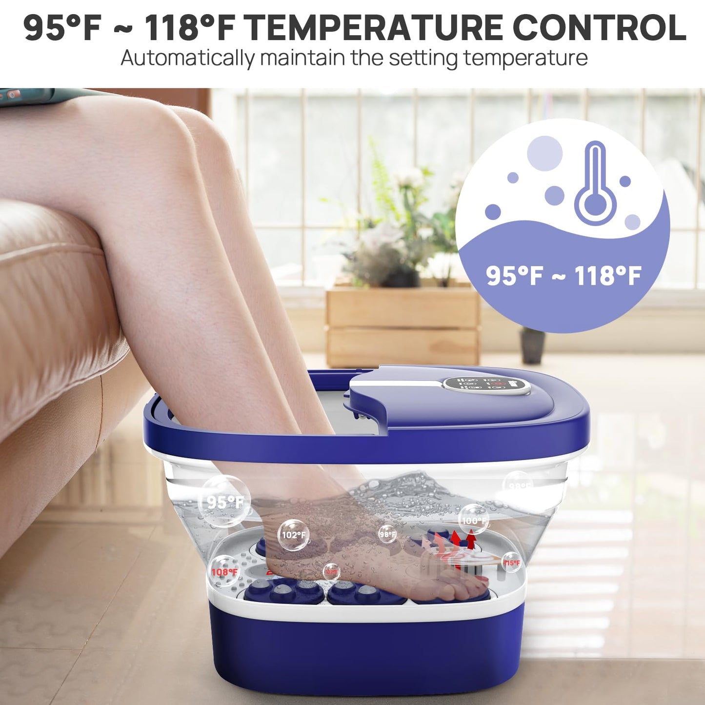 HOSPAN Collapsible Foot Spa Electric Rotary Massage, Foot Bath with Heat, Bubble, Remote, and 24 Motorized Shiatsu Massage Balls. Pedicure Foot Spa for Feet Stress Relief - FS02A