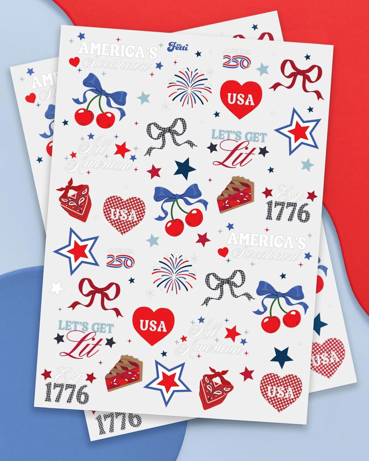 250 Patriotic Temporary Tattoos - 4th of July USA Red White Blue Stars & Fireworks | Kids Party Decor