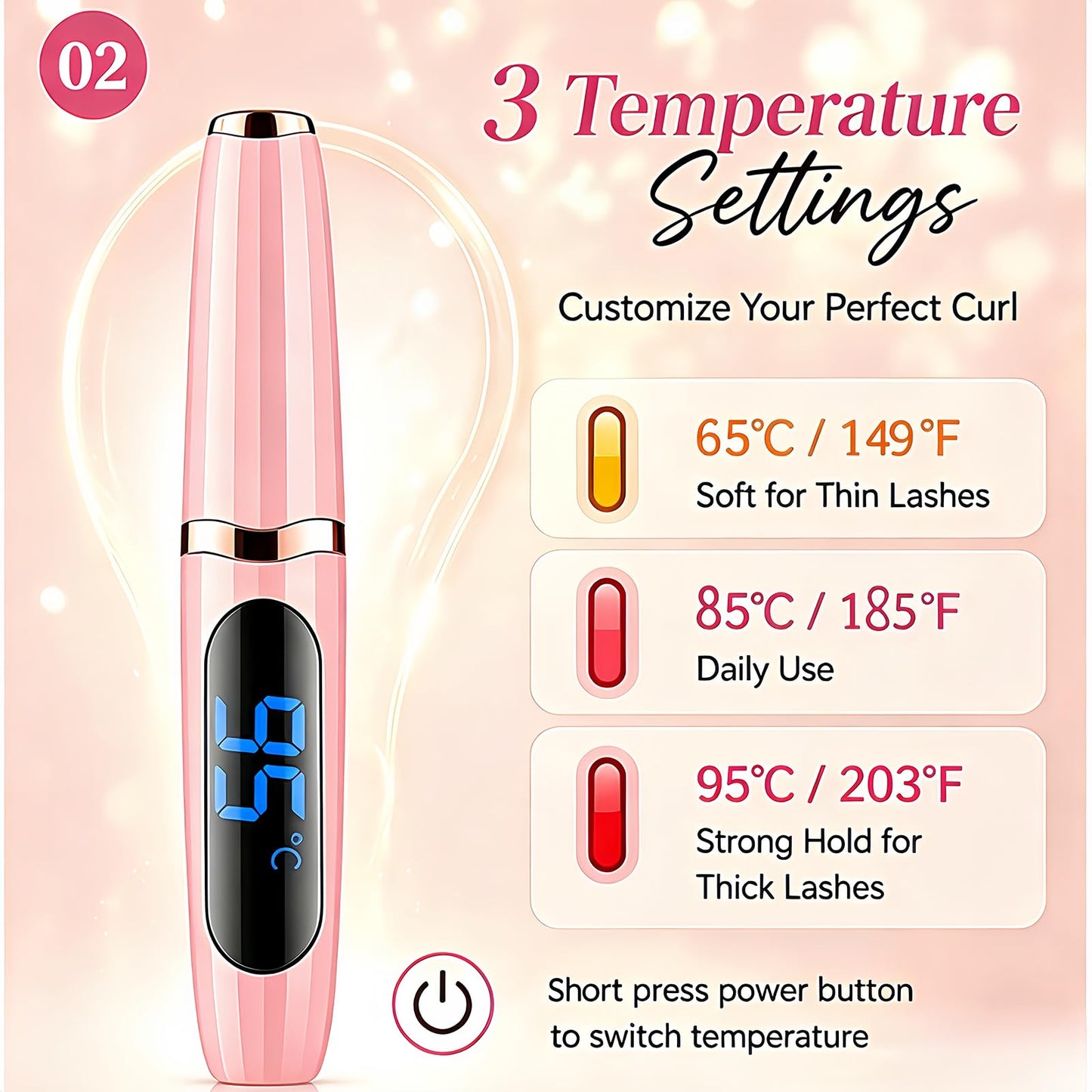 Heated Eyelash Curler - Heated Lash Curler Electric Eyelash Curler 3 Temp Settings for Makeup Tools for Achieving A Natural Curl and Long Lasting Eyelashes, Designed for Women, Pink AA