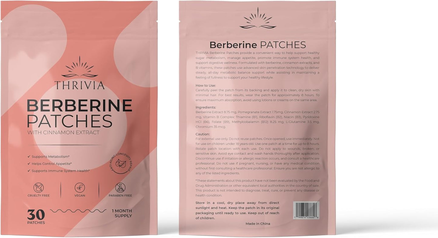Berberine Patches for Weight Loss & Metabolic Health - L Glutamine, Chromium, Pomegranate & Cinnamon (30 Count)