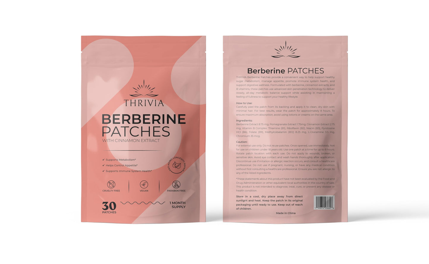 Thrivia Berberine Patches for Weight Loss & Metabolic Wellness for Women & Men | Patches with L Glutamine, Chromium, Pomegranate and Cinnamon (30 Count)