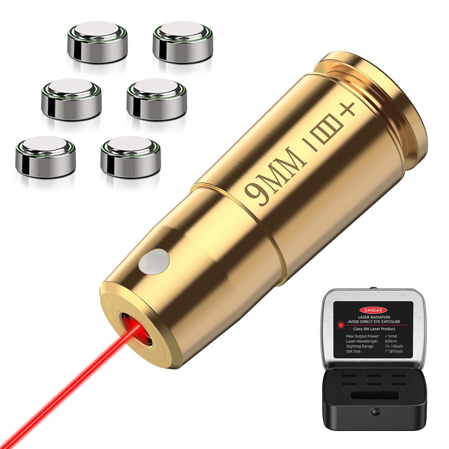 EZshoot 9mm Laser Bore Sighter Red Laser Bore Sight with 3 Sets of Batteries