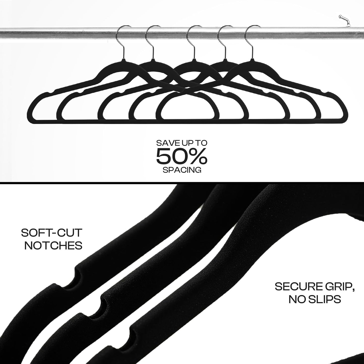 Utopia Home Velvet Hangers - Non-Slip Slim Coat & Pant Hangers | 50 Pack, 360° Swivel Hook, Black