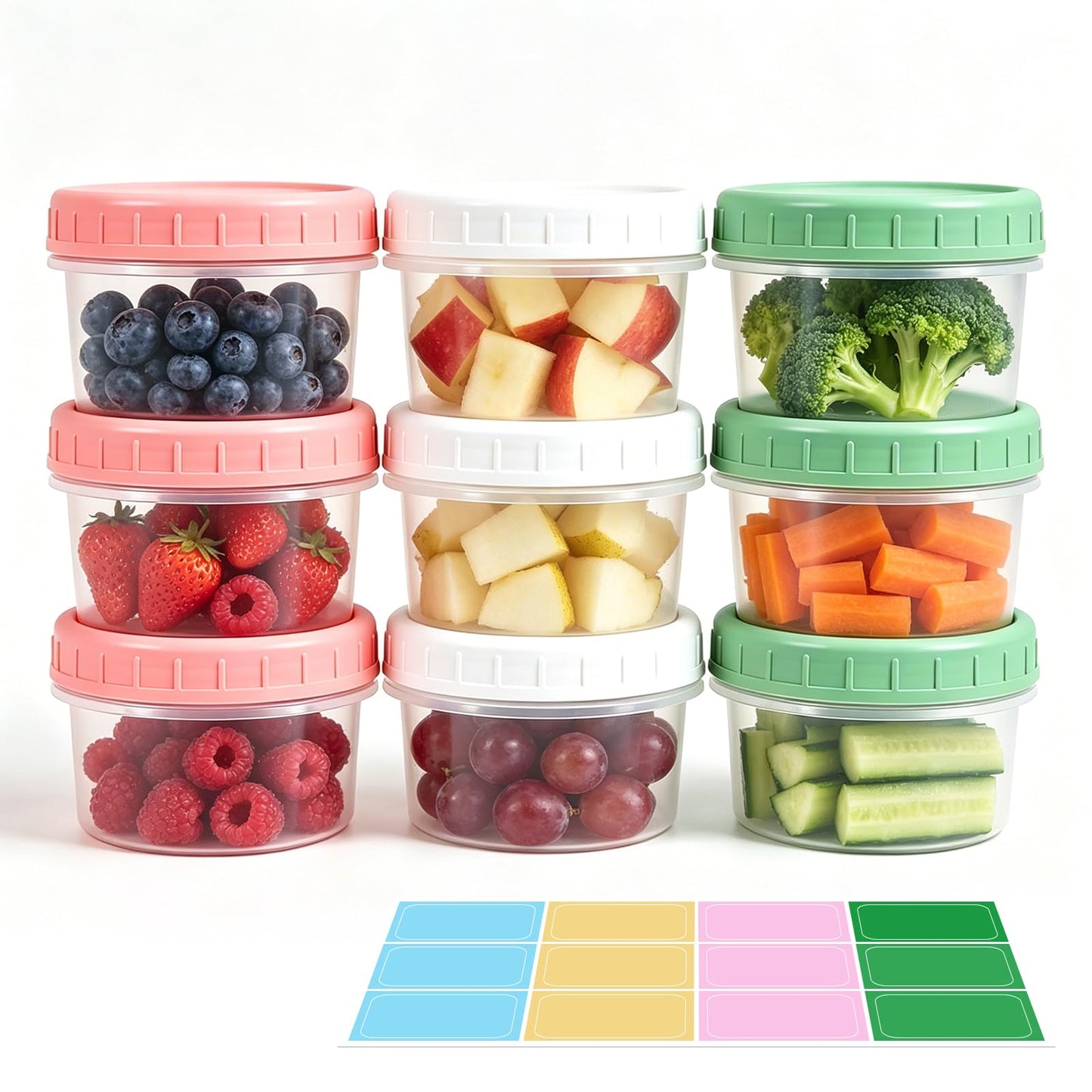 METAPACK 9 Pack 4 oz Food Storage Containers with Twist Lids, BPA-Free Plastic Portion Cups with Labels, Reusable Snack Containers for Sauces, Dips, Meal Prep, Microwave Dishwasher Freezer Safe