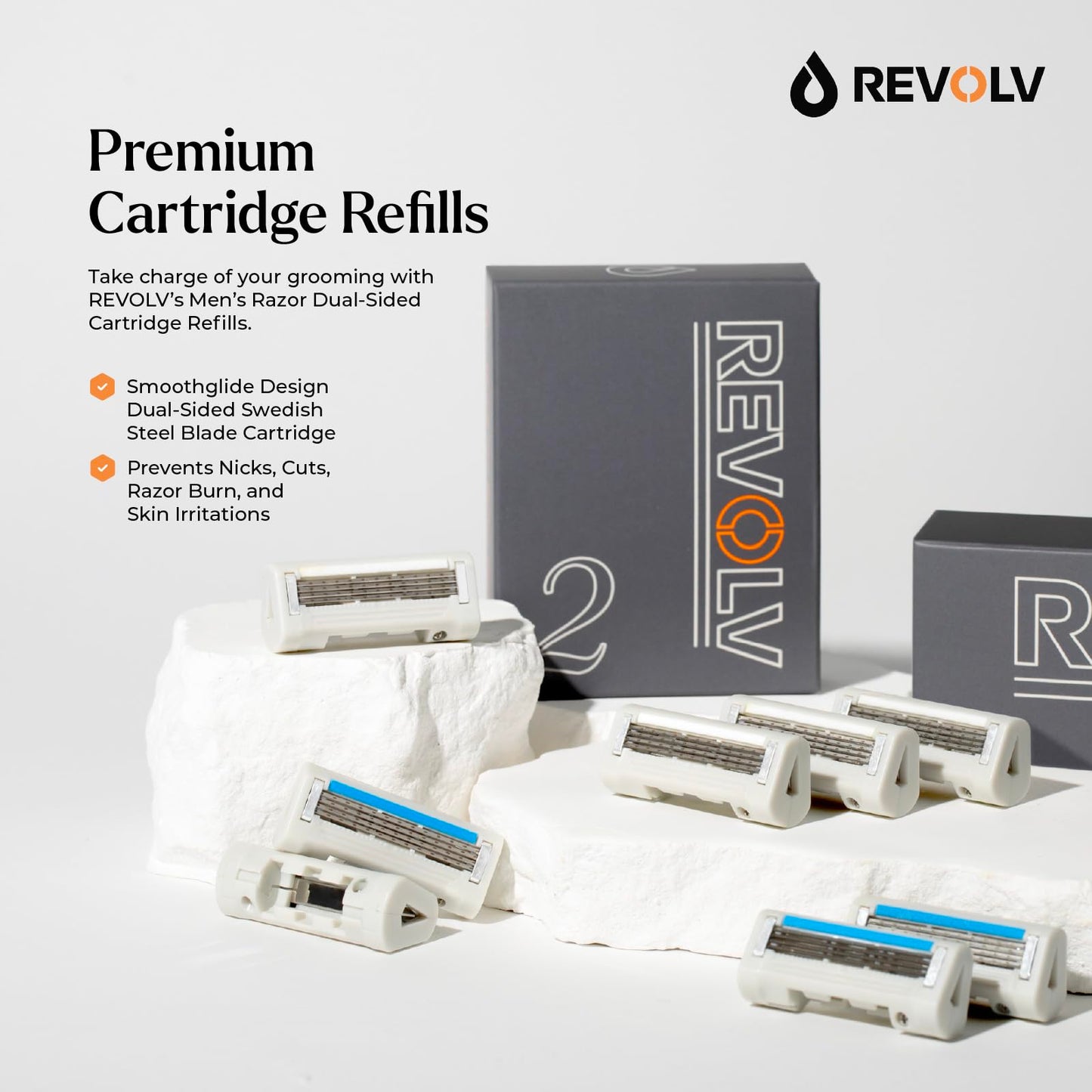 Revolv Dual Sided Razor Cartridge Refill, 2-Pack Premium Razor Blades for Men with Swedish Steel - Long Lasting Shave for Sensitive Skin - Perfect for Men's Shaving Kits and Men's Shaver