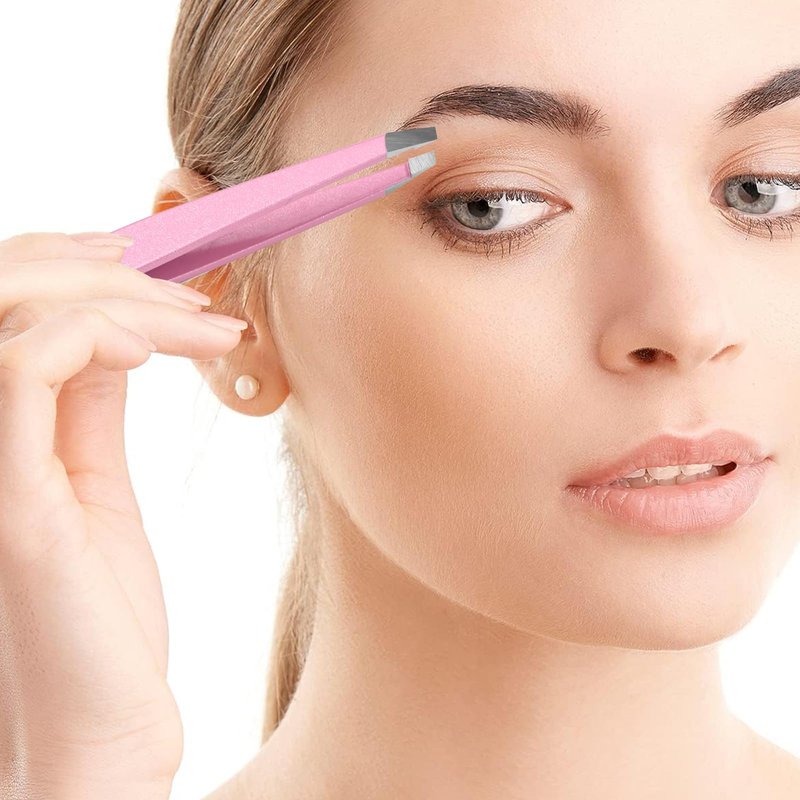 SHILING Professional Stainless Steel Tweezers, 1MM High-Precision, Pink, 3.78 inch, for Men and Women Eyelash and Facial Hair Removal