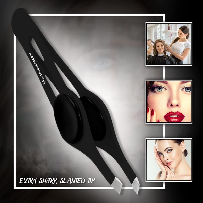 Professional Eyebrow Tweezers Slanted Tip Stainless Steel 2,3xPcs Set, Non-Slip Grip Slant Tip Tweezers for Facial Hair, Plucking Removing Ingrown Hairs, Tweezer for Women Men (Black&Yellow)