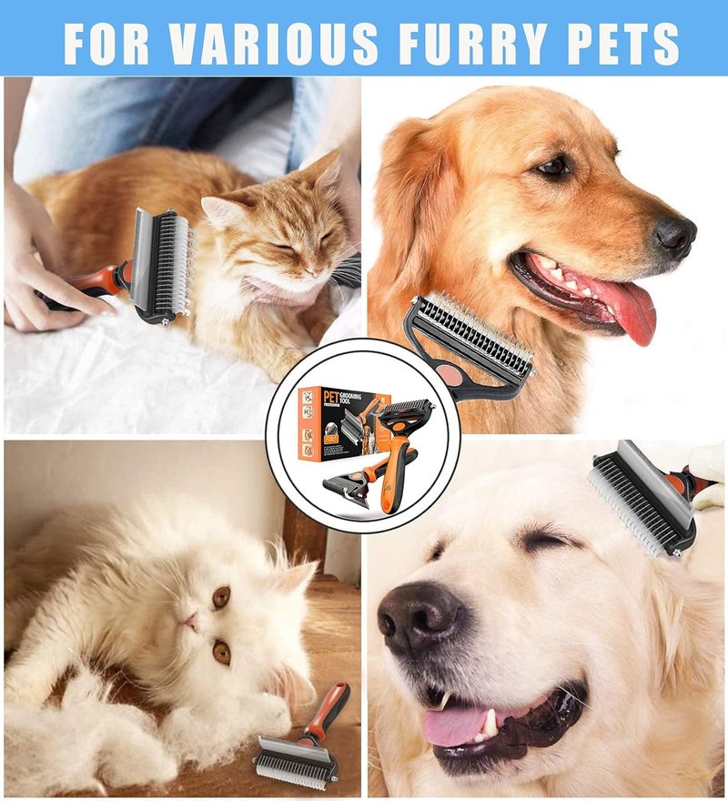 2 in 1 Professional Grooming Rake for Cats & Dogs - Dematting Comb for Easy Mats & Tangles | Orange