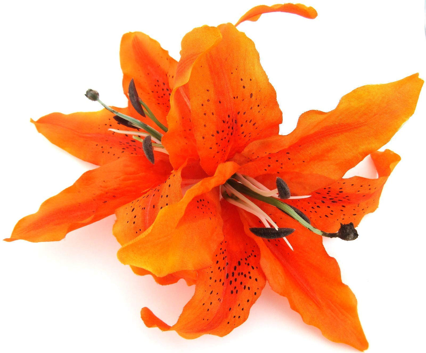 XL Double 8 inch Orange Tiger Lily Silk Flower Hair Clip