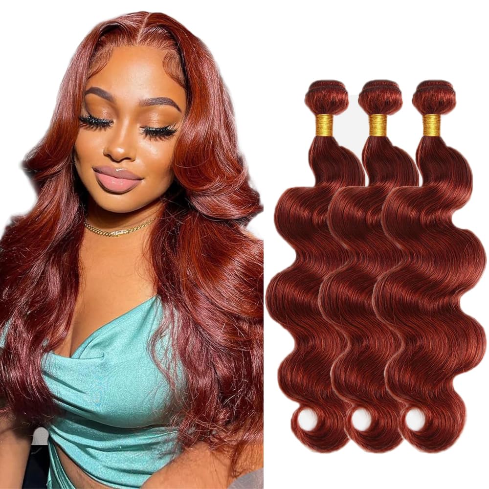 #33 Brown Bundles Human Hair Body Wave Bundles 24 26 28 Inch Light Brown Unprocessed Brazilian Virgin Hair 3 Bundles Deals Quick Weave Hair Extensions 50 Gram Per Bundle
