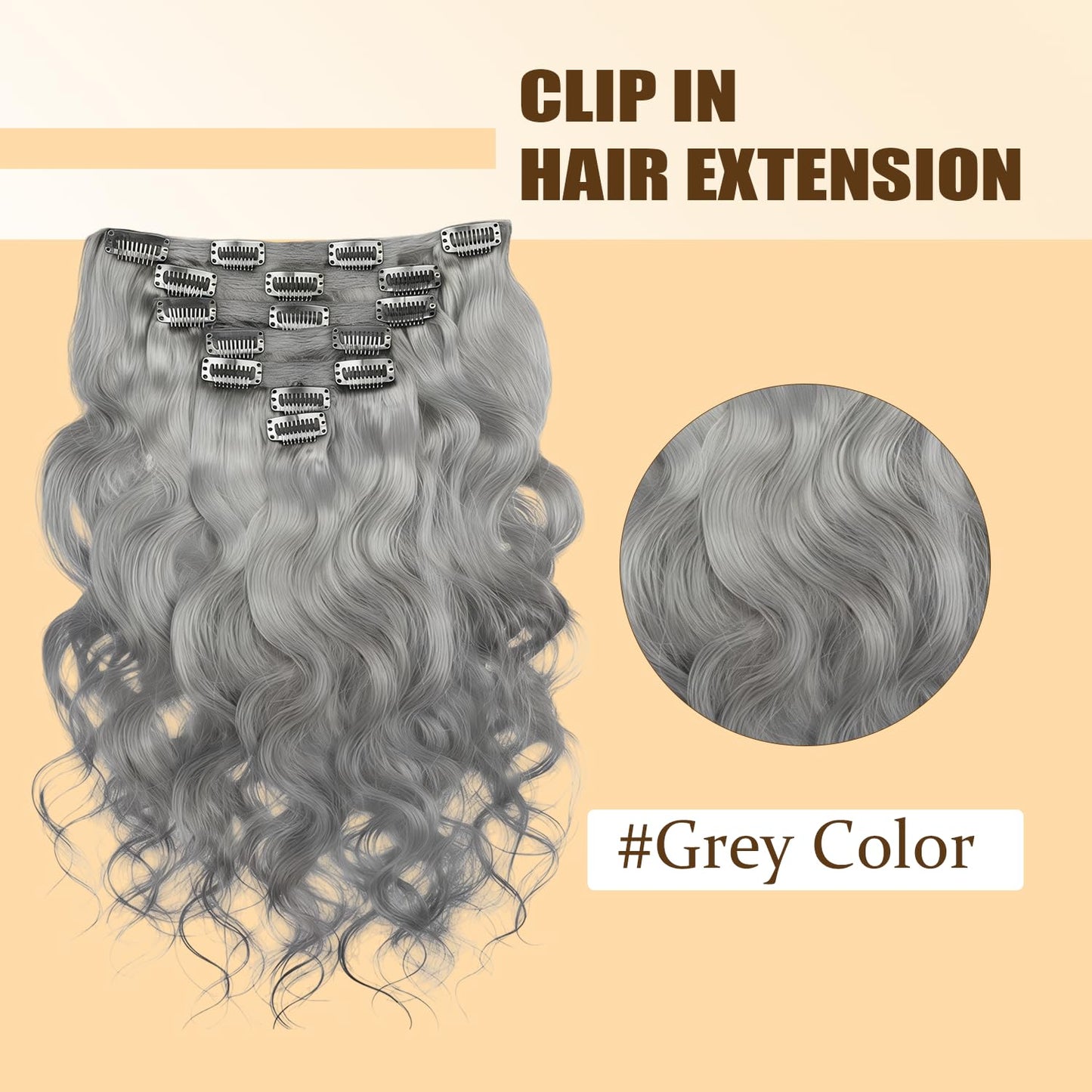 Grey Clip in Hair Extensions Real Human Hair, 20 Inch 120g/7Pcs,Full Shine Remy Human Hair,Gray Body Wave Clip ins Brazilian Virgin Human Hair Extensions