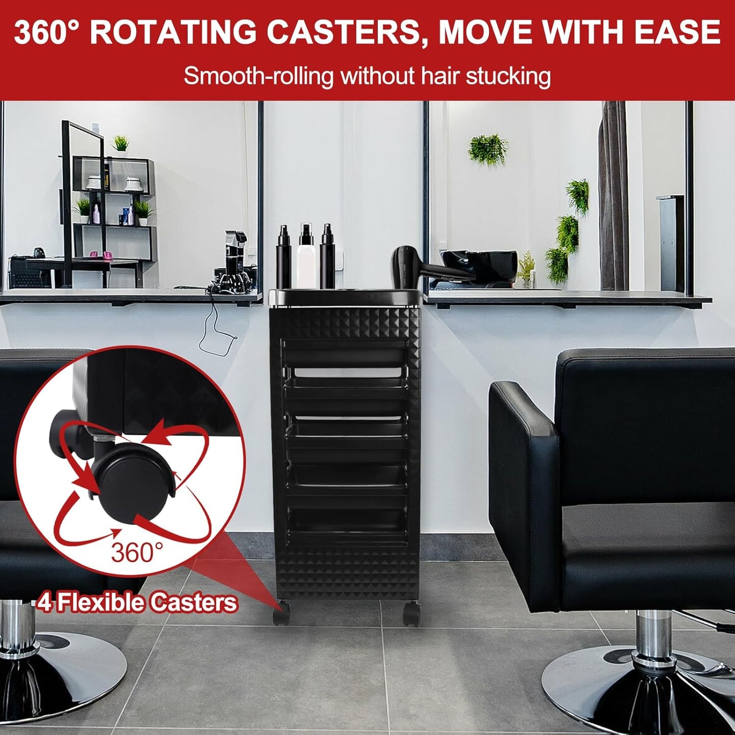 Salon Trolley Cart with Wheels - 5 Drawer Rolling Cart for Hair Stylists | Professional Salon Organizer