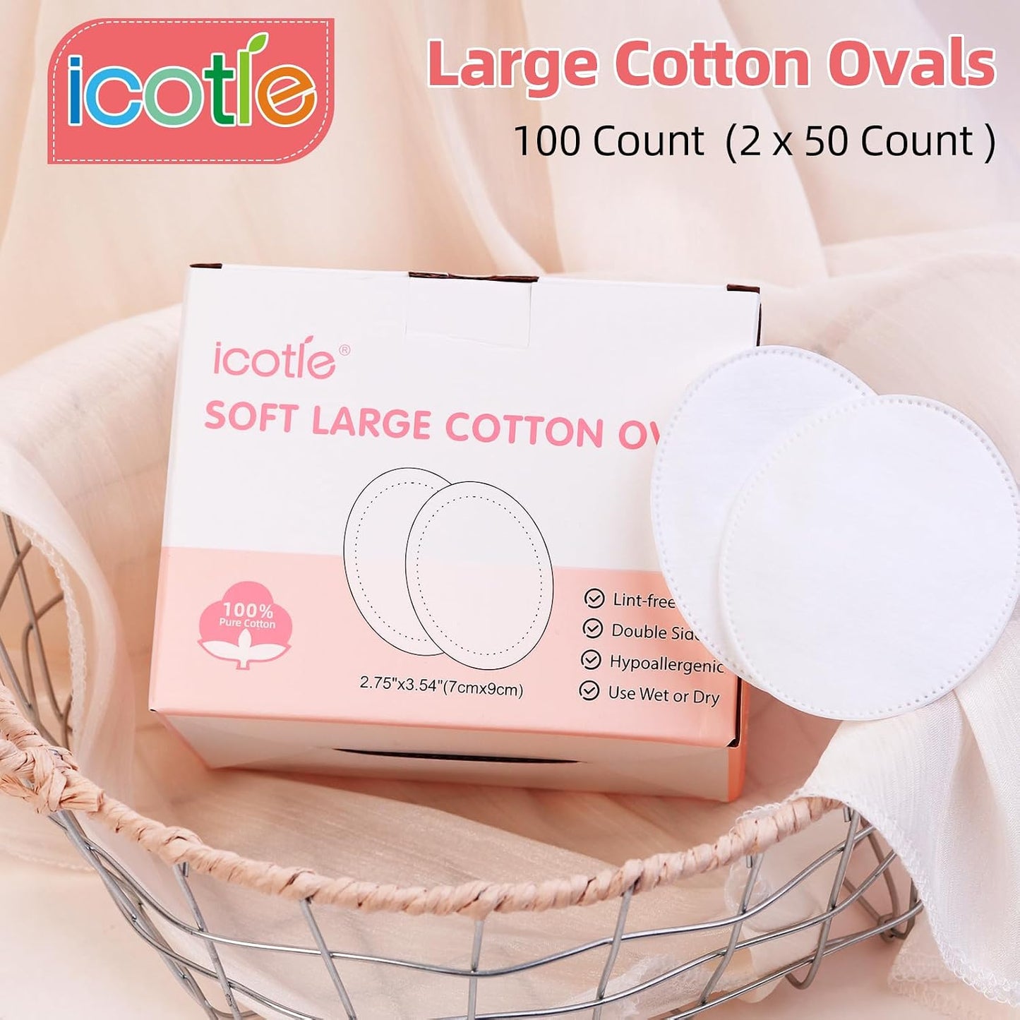 Ultra-Soft Oval Cotton Pads - 100% Cotton Makeup Remover | Large 100 Count for Cleansing & Toner Application