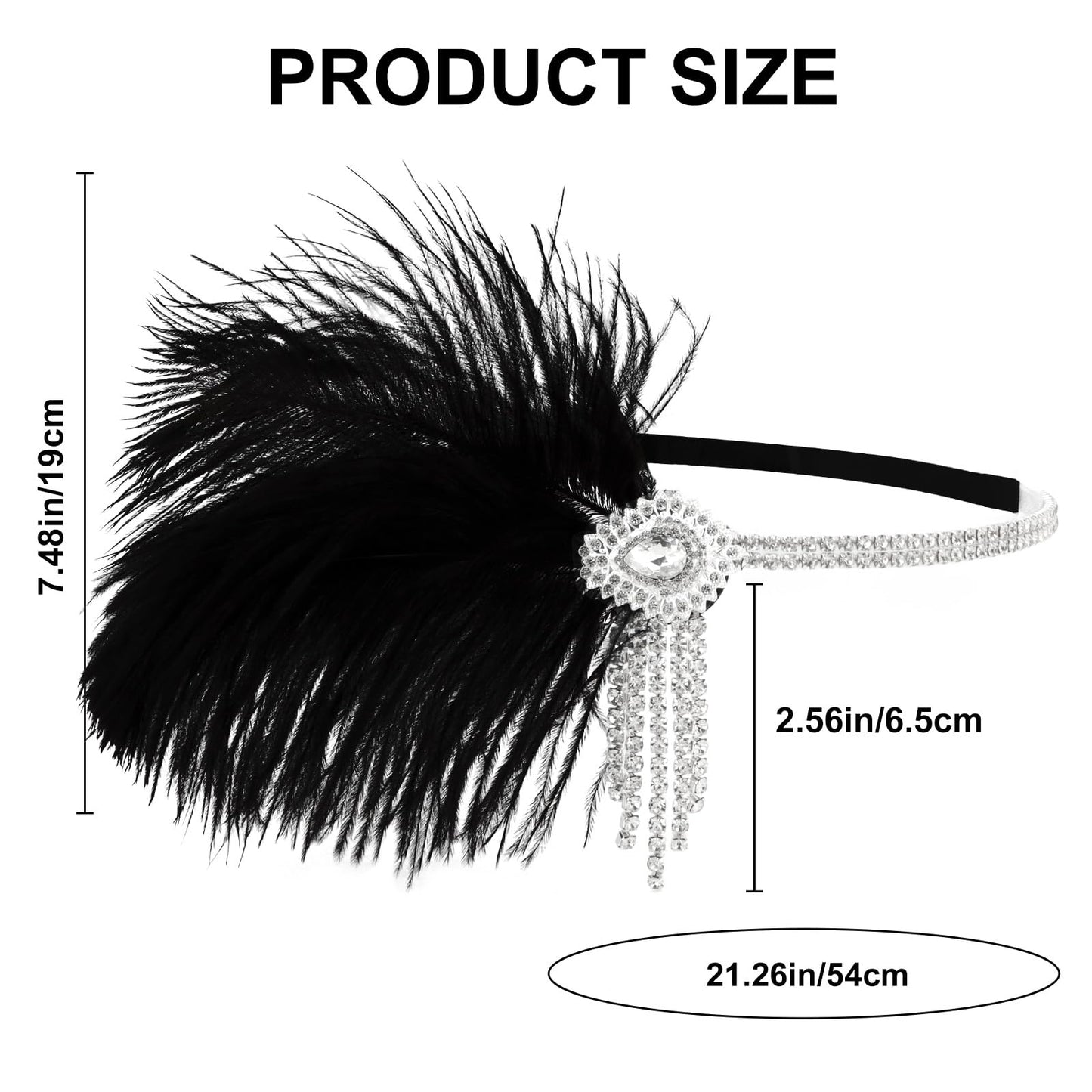 WHAVEL 1920s Flapper Feather Headband Gatsby Headpiece for Women Black Roaring 20s Flapper Inspired Leaf Medallion Crystal Headband Cocktail Party Prom Hair Decorations