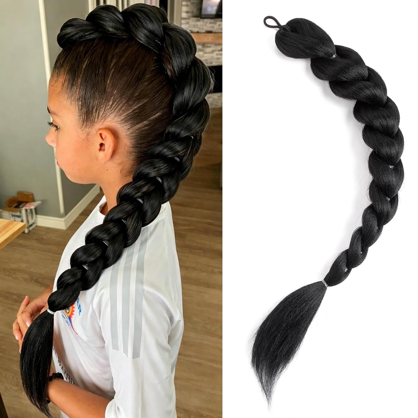 24-Inch Purple Braids Ponytail Hair Extensions - Synthetic Pre-Braided Hair for Halloween Cosplay