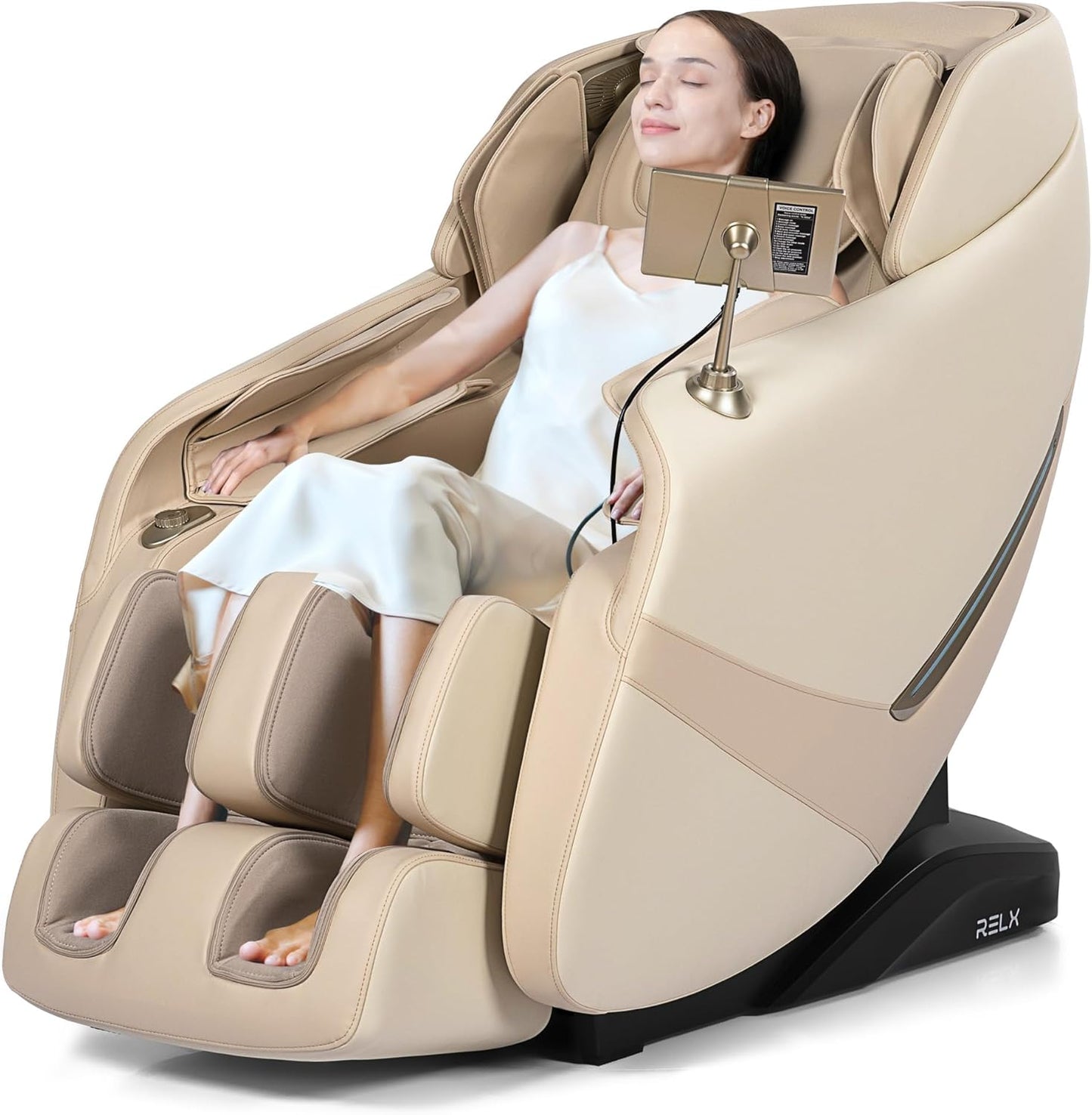 RELX 2026 Full Body Massage Chair - Zero Gravity Shiatsu with Heating, AI Control & 13 Modes | Beige
