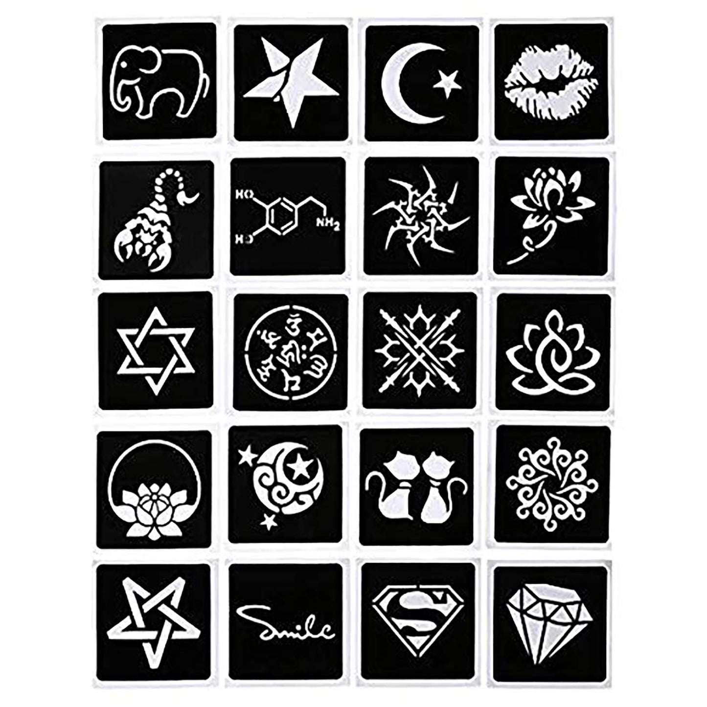 Temporary Tattoos Kit, 4Pcs Black Tattoo Paste Cones, 100% Natural Ready to Use Black Tattoo Paste, India Body DIY Art Painting for Women Men Teens with 20 Adhesive Stencils, 1 Bottle, 4Nozzles