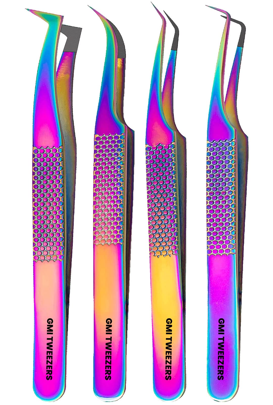 Fiber Tip Lash Tweezers- Pack of 4 Eyelash Extension Tweezers Professional- Lash Tweezers.