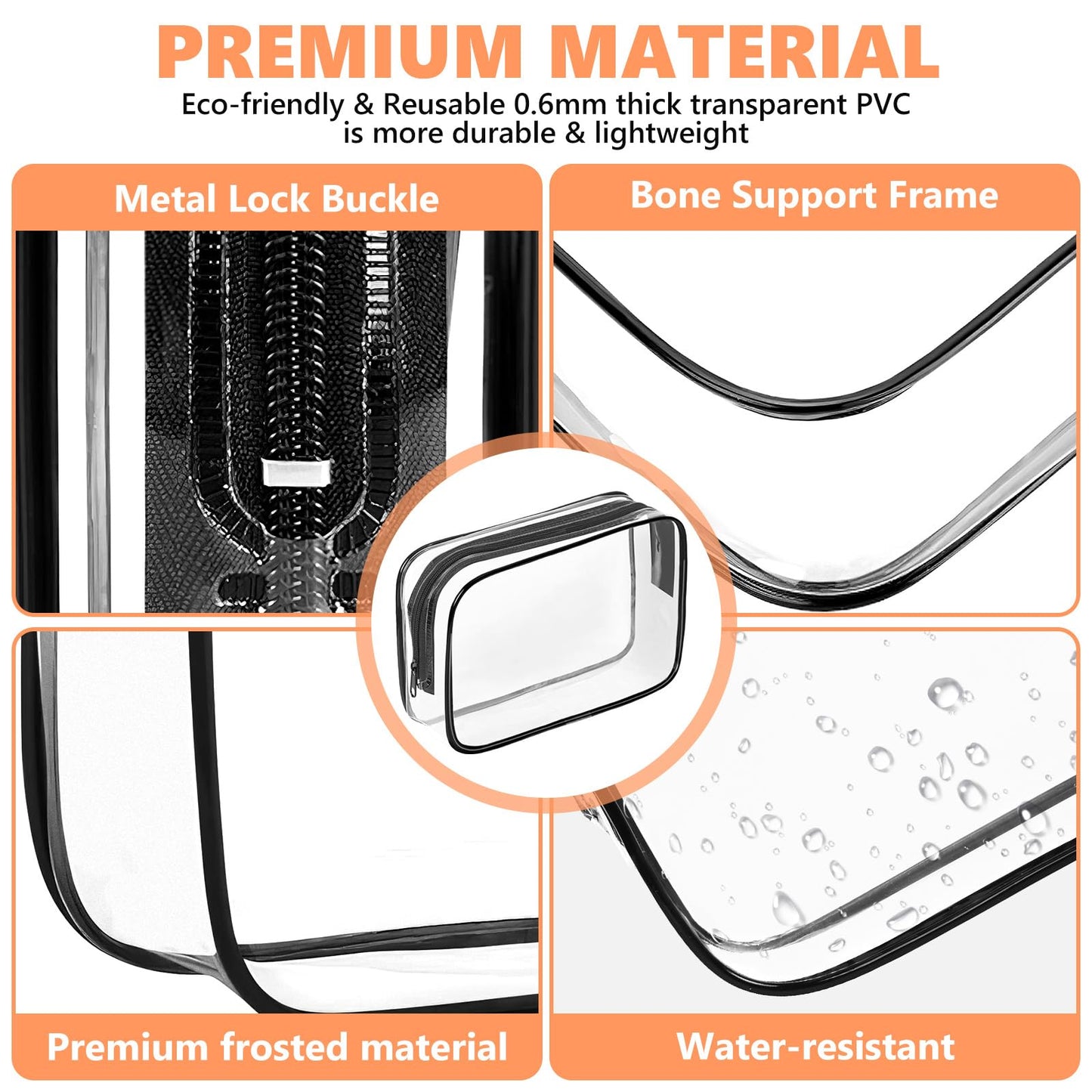AURUZA Clear Makeup Bag,Portable Travel Toiletry Bags with Zipper, TSA Approved Clear Organizer Bags, PVC Cosmetic Pouch for Airport Airline Compliant