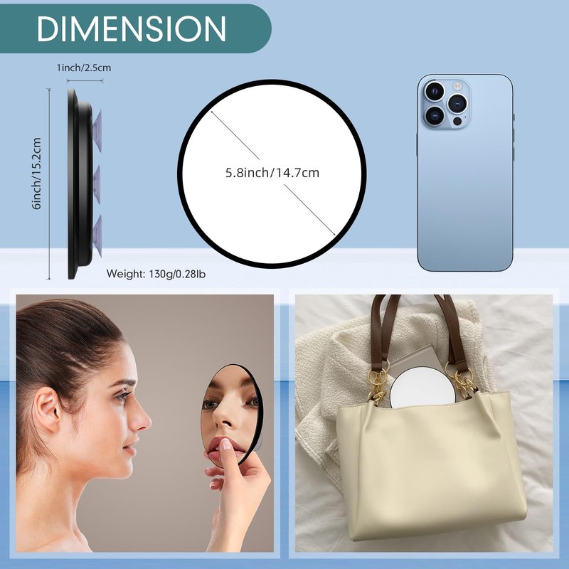Saiggnyy 10x Magnifying Mirror, Large 6" Round, Black Framed, Wall Mount, Modern Style, Travel & Bathroom Use, Black - 10x