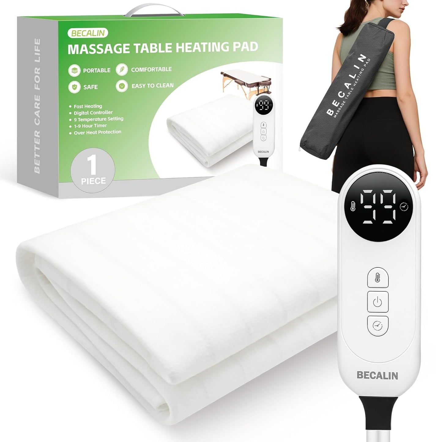 Massage Table Warmer - Professional Heating Pad with 9 Heat Settings & Timer | 30" x 71" for Spa & Massage