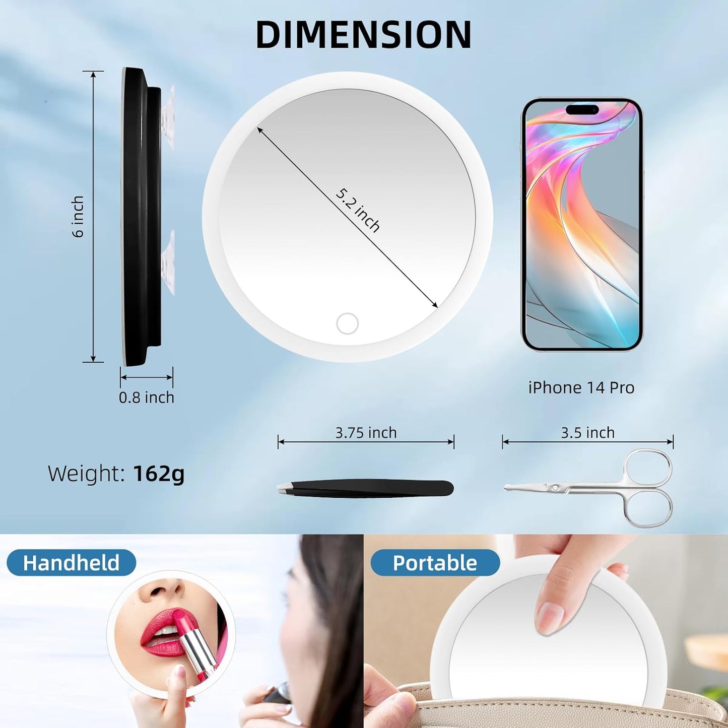 40x Magnifying Makeup Mirror with Light - 6-Inch Travel Mirror with Suction Cups & Accessories