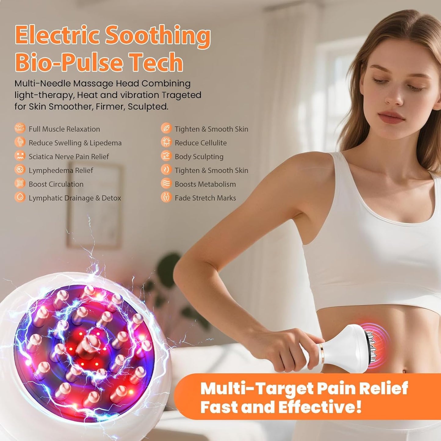ZOVLO Lymphatic Drainage Massager, Anti Cellulite Massage Tool & Body Sculpting Machine, 4-in-1 Microcurrent, Red Light, Heat & Vibration, 21 Heads for Legs Arms & Belly, Helps Reduce Stretch Marks