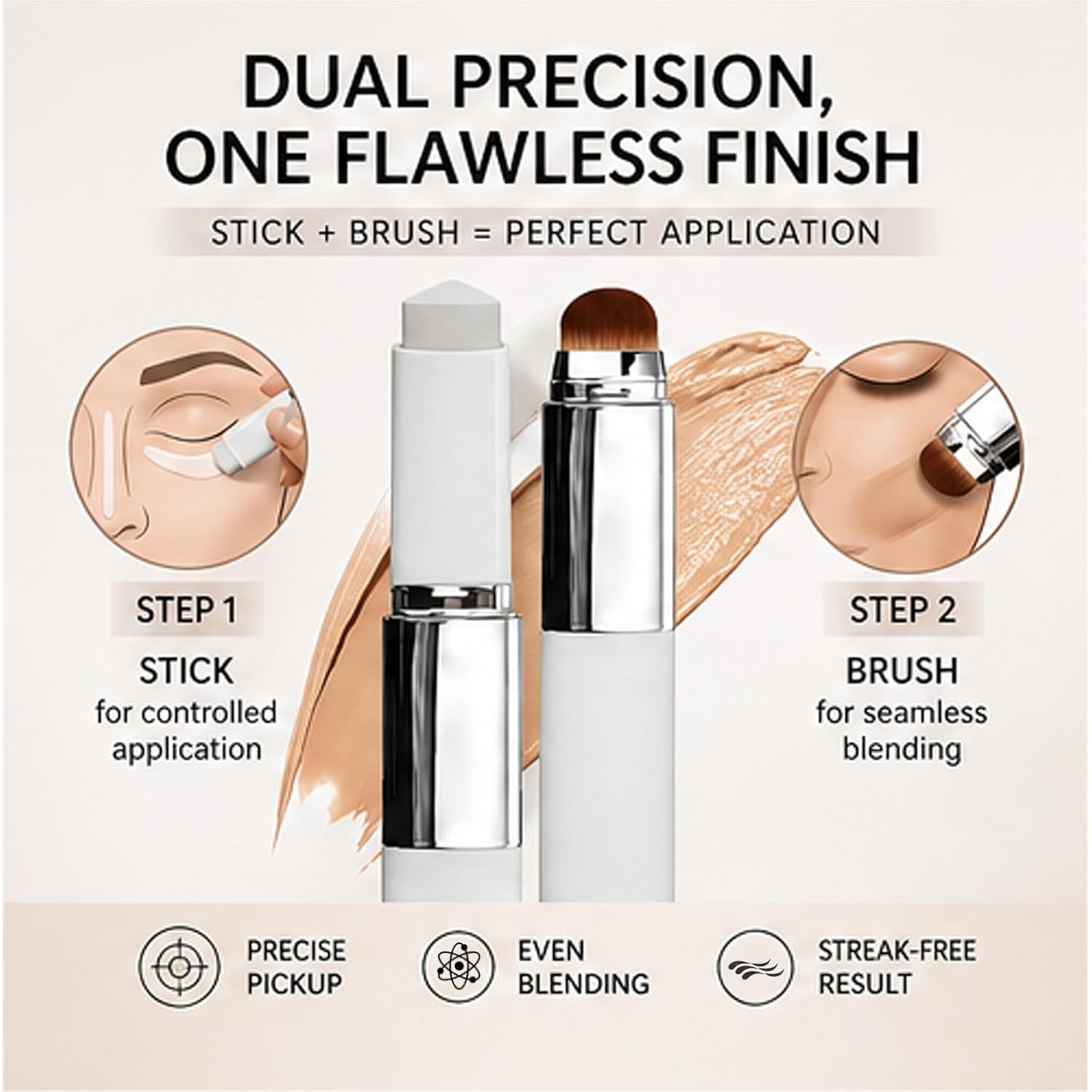 Korean Color Changing Foundation Stick - 2-in-1 Concealer & Foundation Duo | Natural Dewy Finish, Dual-Ended with Brush