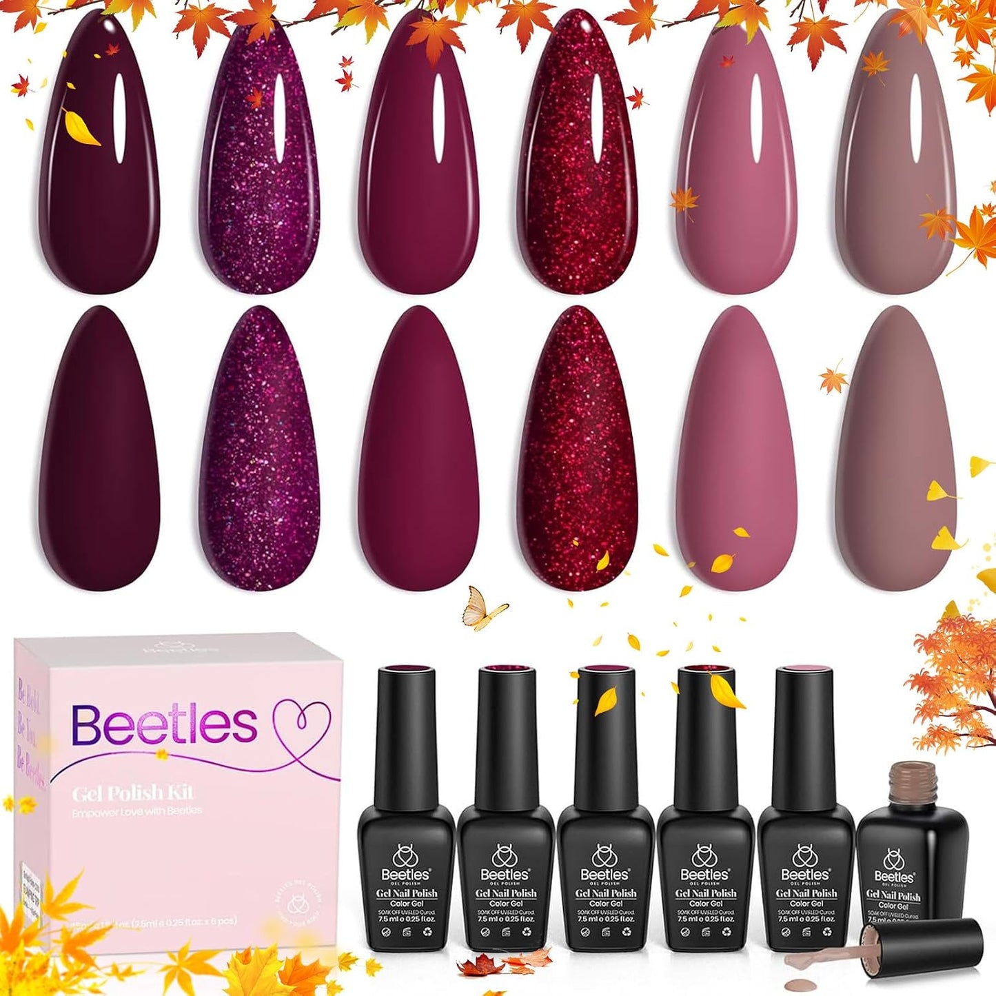 Beetles Gel Nail Polish Kit - 6 Soak Off UV Colors | Long-Lasting Glossy Finish for Salon & Home Manicure