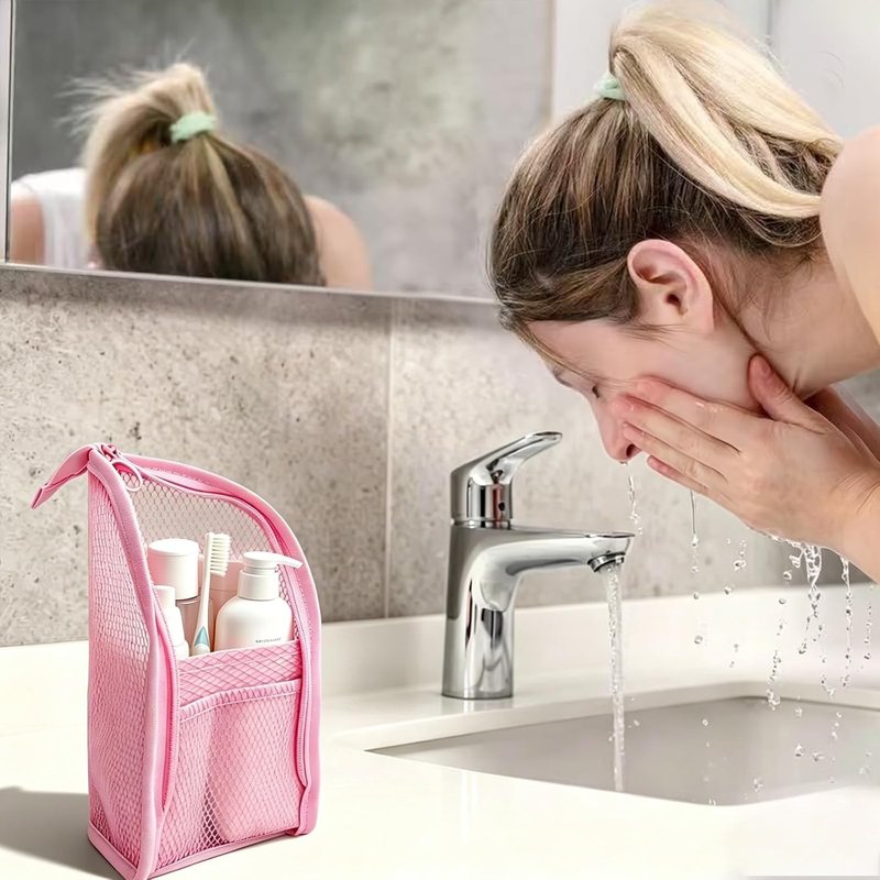 Lightweight Portable Travel Toiletry Bag - EVA Clear Hanging Makeup Organizer | Pink