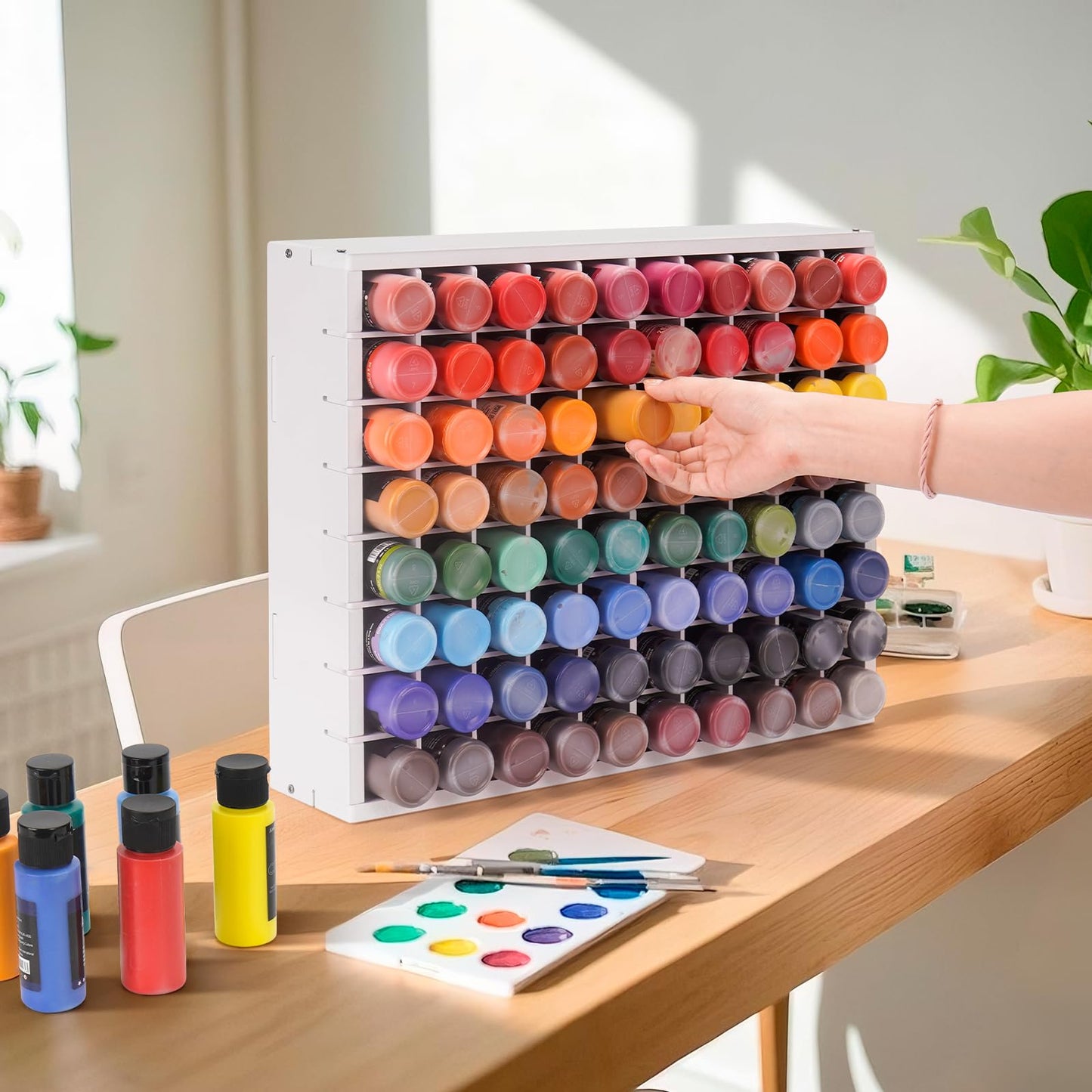 Krafetto 80 Grids Paint Organizer Storage Rack, Wall-mountable Craft Paints Holder, Paint Bottle Organizer Rack Stand for 2 oz Acrylic Craft Paints