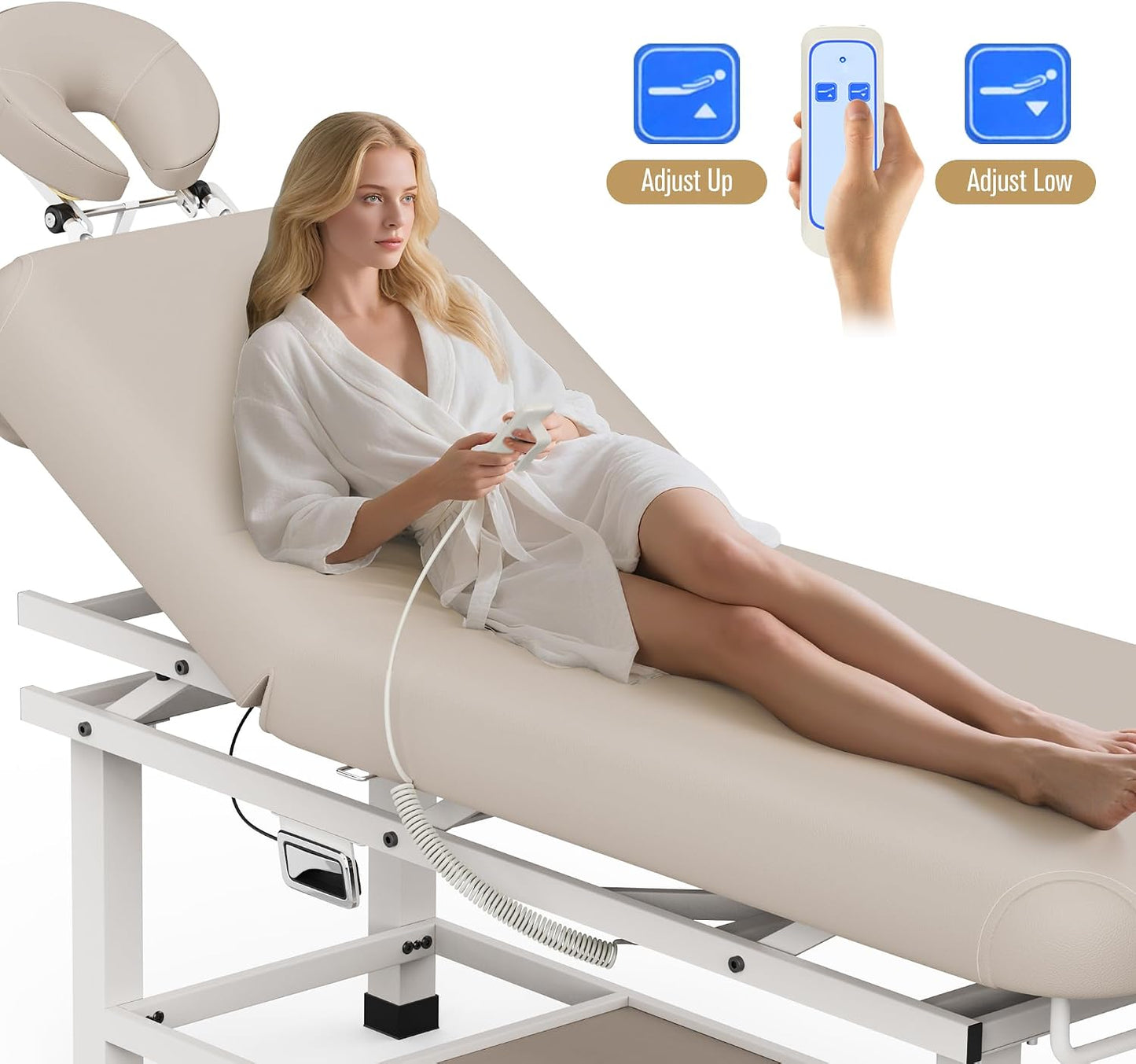 Heavy Duty Electric Massage Table - Adjustable Backrest & Storage Space | 30 x 75 Inches - Beige Gray