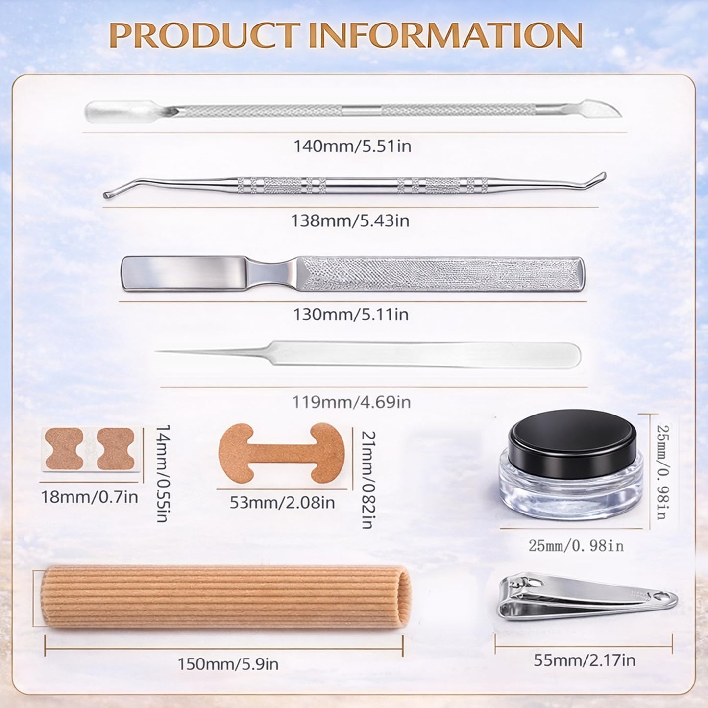 Ingrown Toenail Corrector & Toenail Correction Kit with Soft Breathable Strips, Stainless Steel Tools and Elastic Fiber Toe Sleeves; Ideal for Runners, Long-Hour Workers and Tight-Shoe Wearers