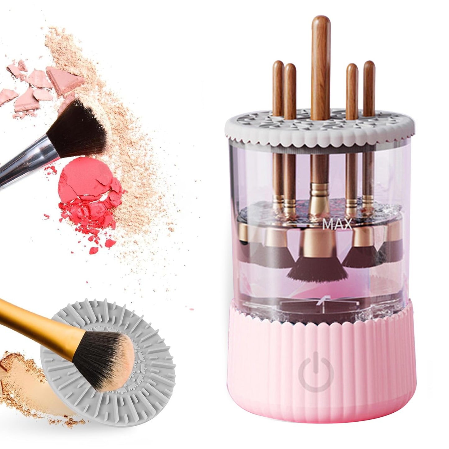 Automatic Makeup Brush Cleaner, Makeup Brush Cleaner Machine, Make Up Brush Cleaner Suitable for Various Sizes of Makeup Brushes,Cleaning and Drying 2 in1 Electric Makeup Brush Cleaners.