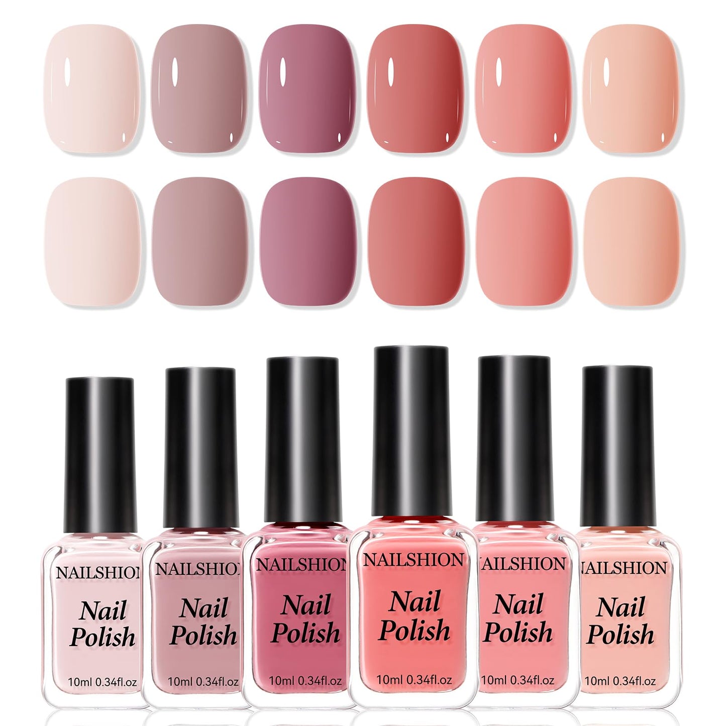 Nailshion Neutral Nail Polish Set, 6 Colors Nude Beige Creamy Dusty Pink Fingernail Polishes All Seasons, Opaque, Rapid Dry Natural Nail Art Manicure Salon DIY at Home Gift for Women