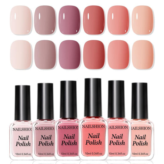 Nailshion Neutral Nail Polish Set, 6 Colors Nude Beige Creamy Dusty Pink Fingernail Polishes All Seasons, Opaque, Rapid Dry Natural Nail Art Manicure Salon DIY at Home Gift for Women