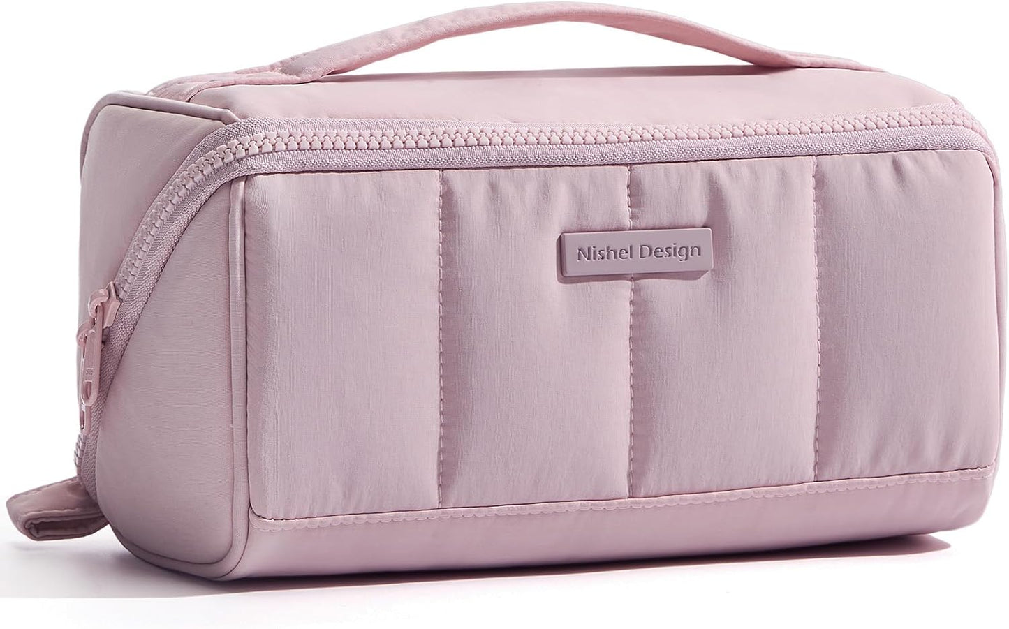 Travel Makeup Bag for Women - Fluffy Lightweight Open Flat Organizer | Multiple Dividers, Beige