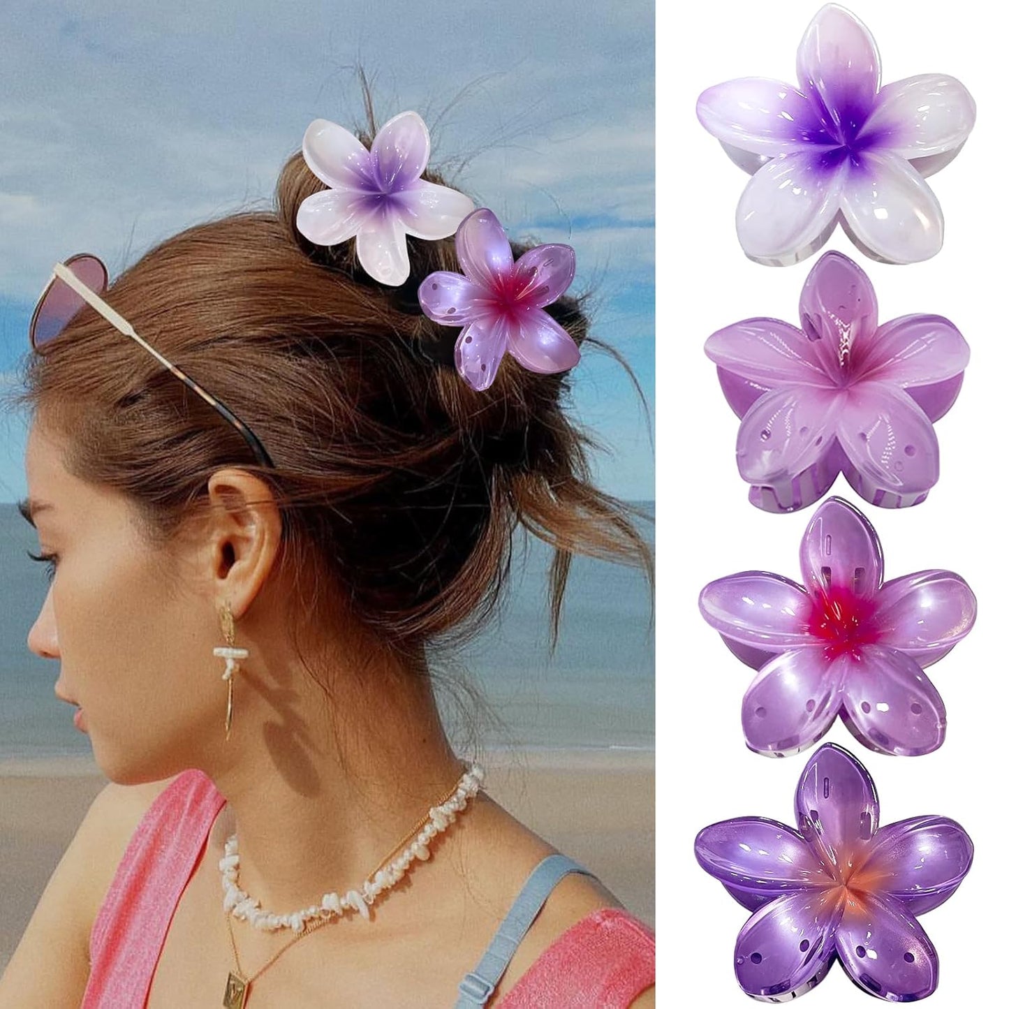 Flower Hair Claw Clips - 4PCS Strong Hold Nonslip Large Clips for Thick Hair | Cute Hawaiian Hair Accessories for Women & Girls