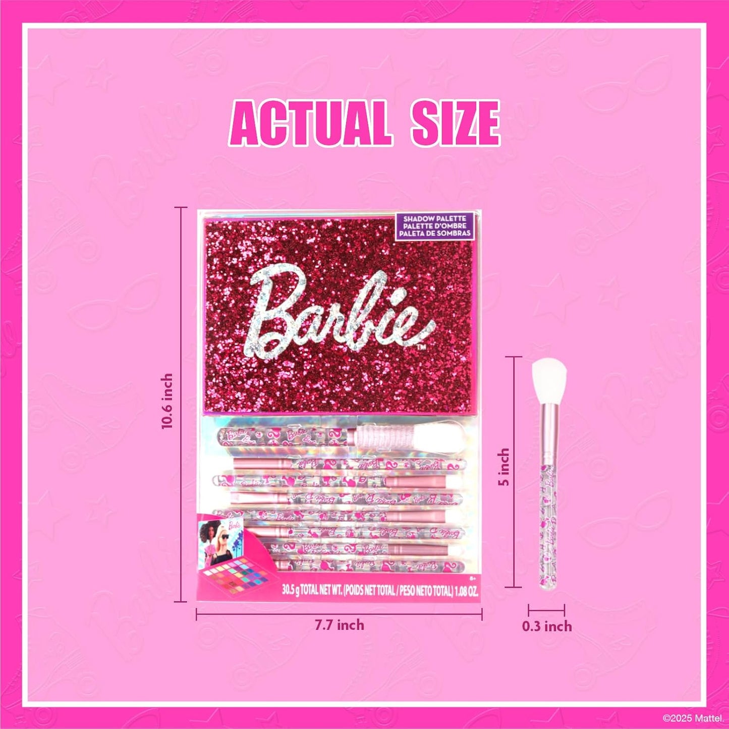 Barbie 35 Well Shadow Palette - Shimmery Pigmented Colors with 8 Blendable Brushes | Ages 8+