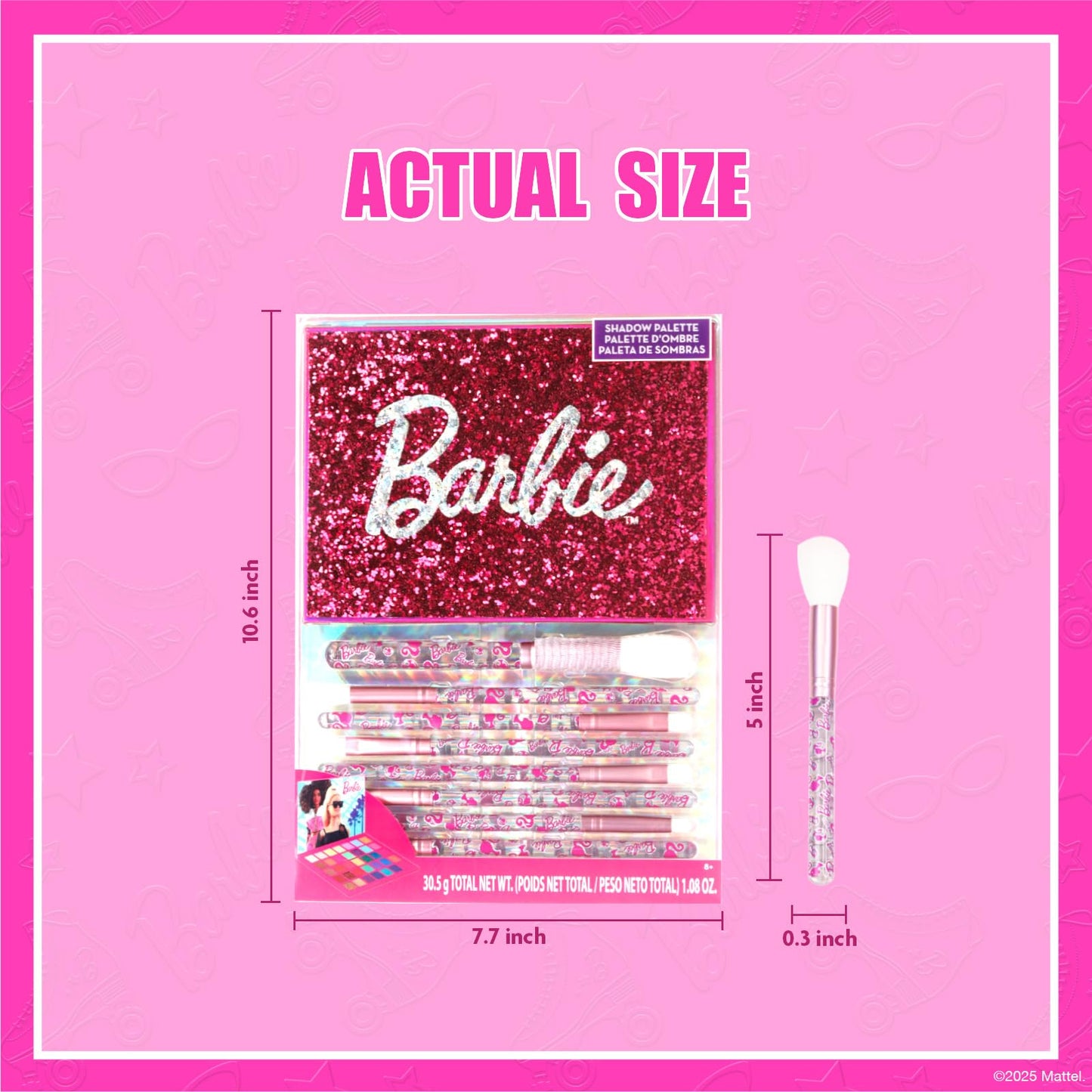 Barbie 35 Well Shadow Palette, Shimmery and Opaque Colors, Pigmented Blendable, 8 Application Brushes Ages 8+, by Townley Girl