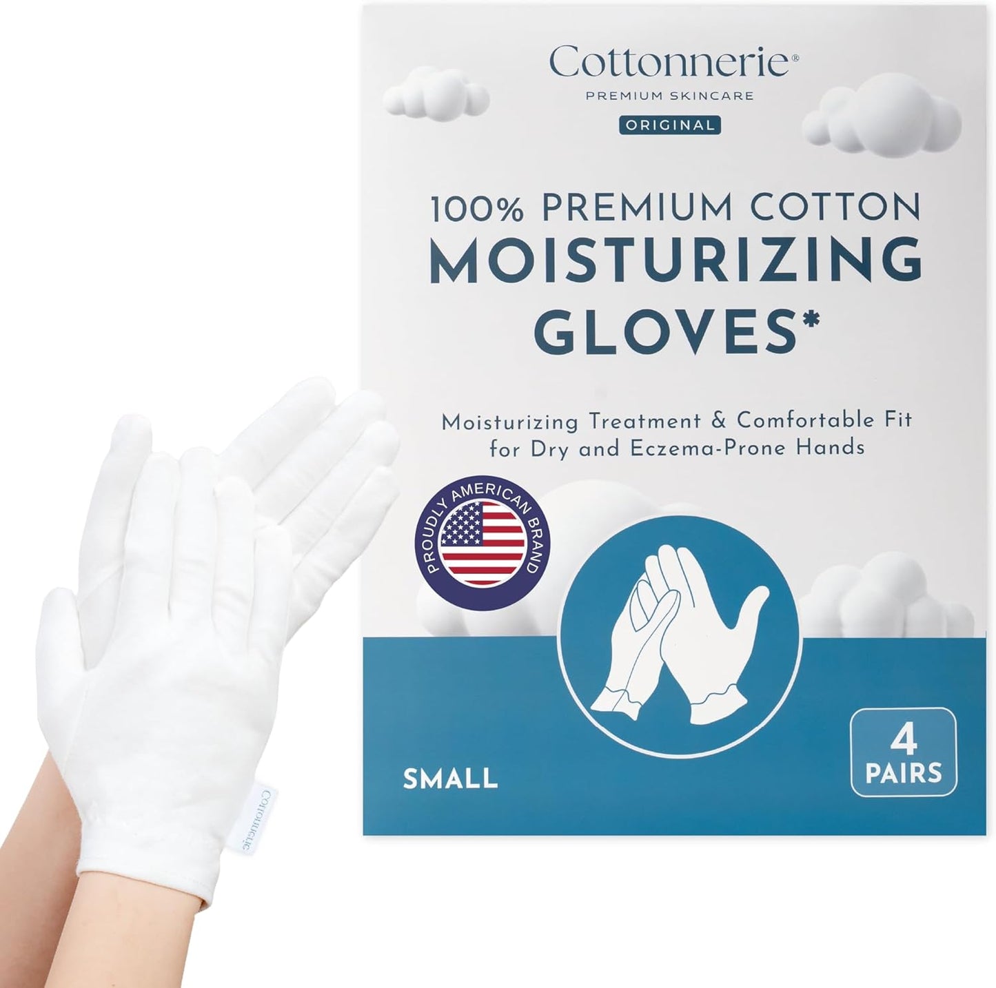 Cotton Moisturizing Gloves for Dry Hands - 4 Pairs Overnight Hand Care | Medium Size