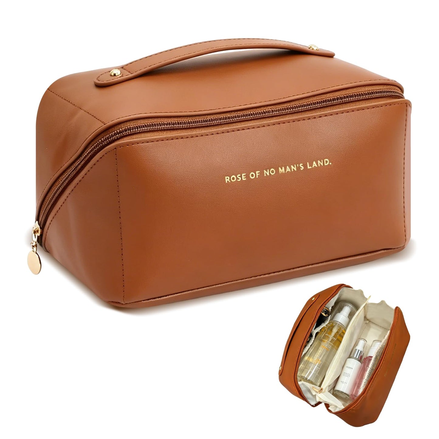 DZZ Cosmetic Travel Bag,Large Travel Cosmetic Bag for Women,Classic Brown